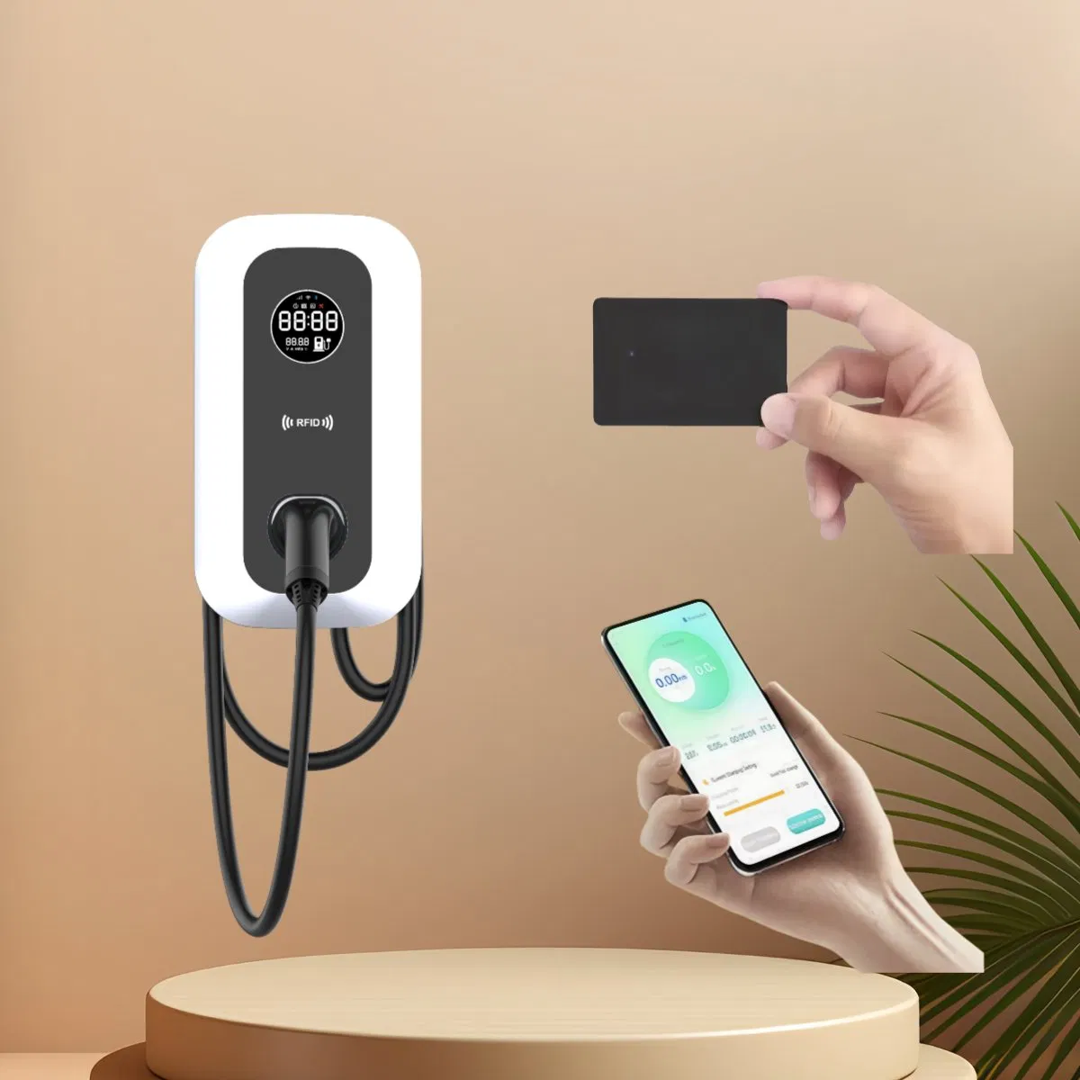 جهاز شحن كهربائي للسيارات بنظام واي فاي RFID مع شاشة LCD بحجم 4 بوصة معتمد من CE وCB وUKCA من غوه للتجارة بالجملة 16A 11kw نوع صندوق الحائط 2