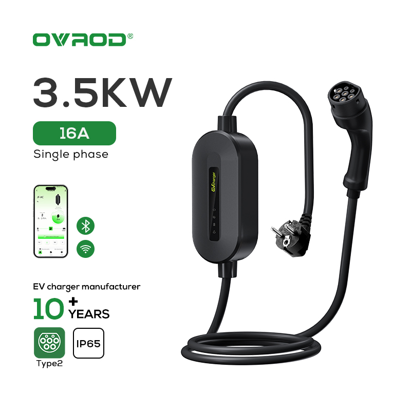 خدمة OEM من نوع Ovrod EU 3.5kw 16A مستوى الوضع 2 نوع شاحن AC EV 2 شاحن EV محمول شاحن المركبات الكهربائية