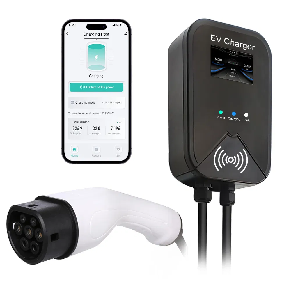 Type2 IEC62196 محطة شحن كهربائية للسيارات الكهربائية ثلاثية الطور مثبتة على الحائط 22kw