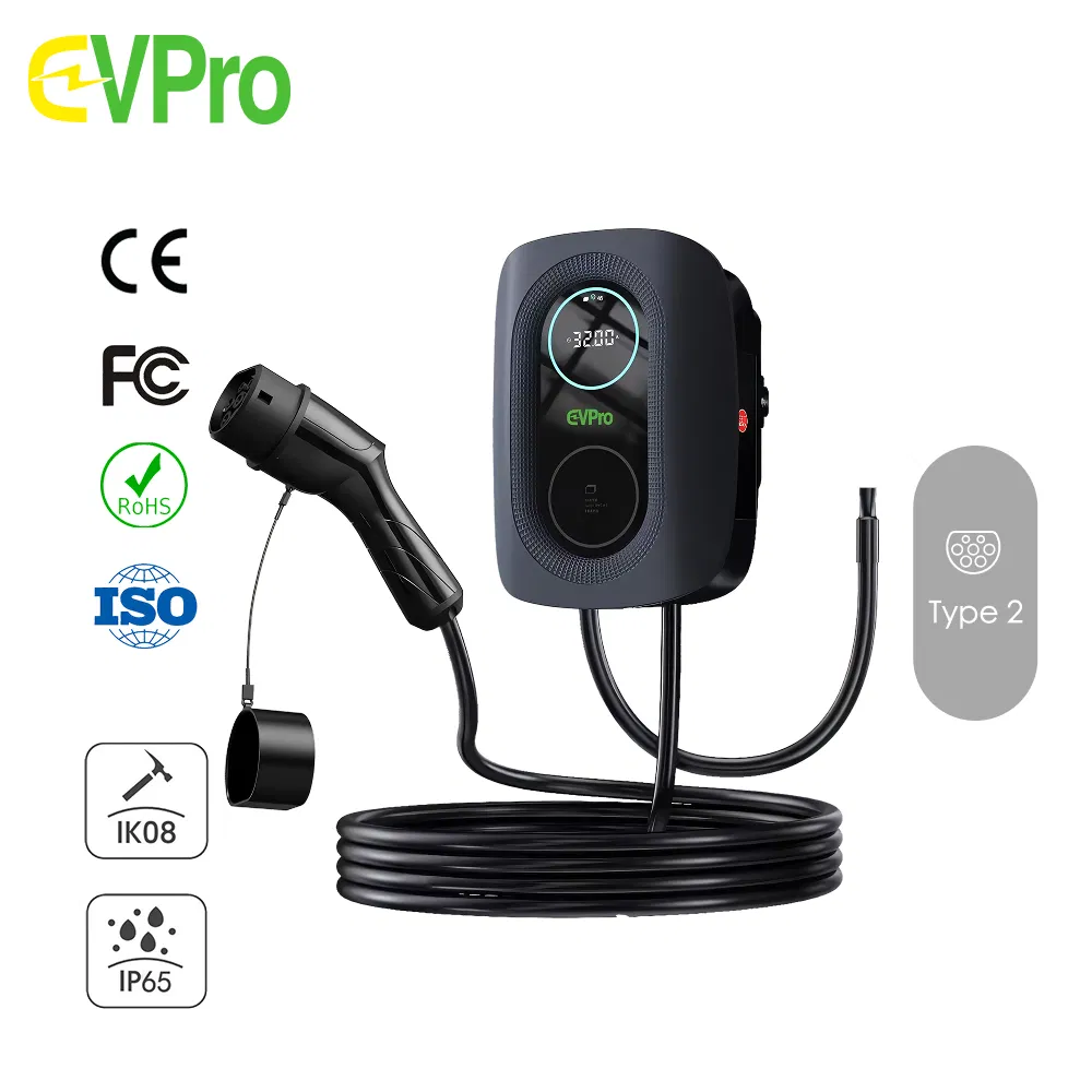 مصنع Eco2 شاحن سيارة كهربائية ذكي مثبت على الحائط 3.6kw/7kw/11kw/22kw Ik08 IP65 معتمد من قبل IEC 62196 و IEC 61851