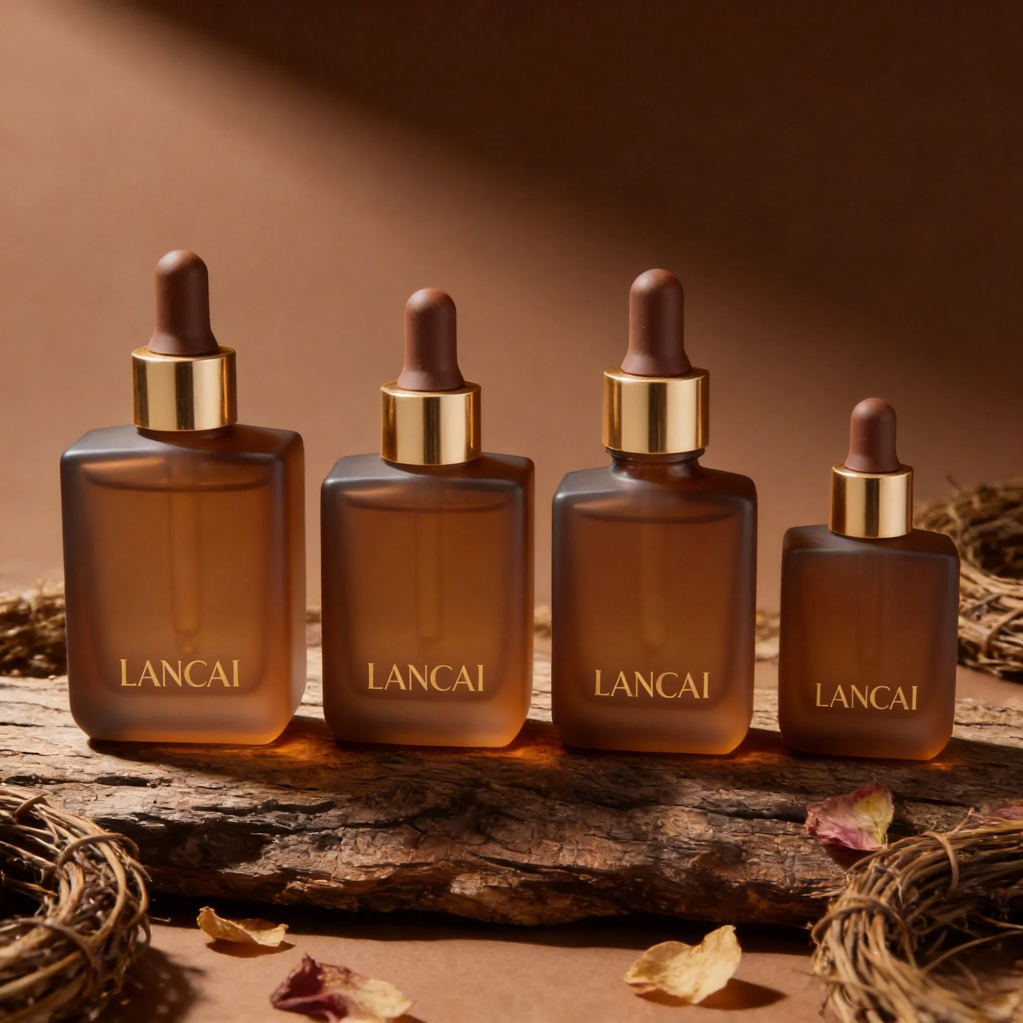 30ml Made-to-Order Understated Luxury Amber Browned Square Gredient Straight Shoulder Dropper Bottle