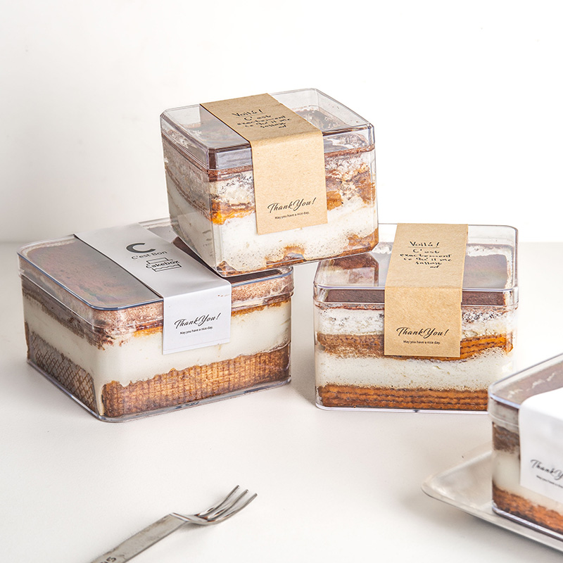 Wholesale Transparent Tiramisu Dessert Box Square Clear PS Plastic Cake Packaging Container Pastry Packaging Box with Lid