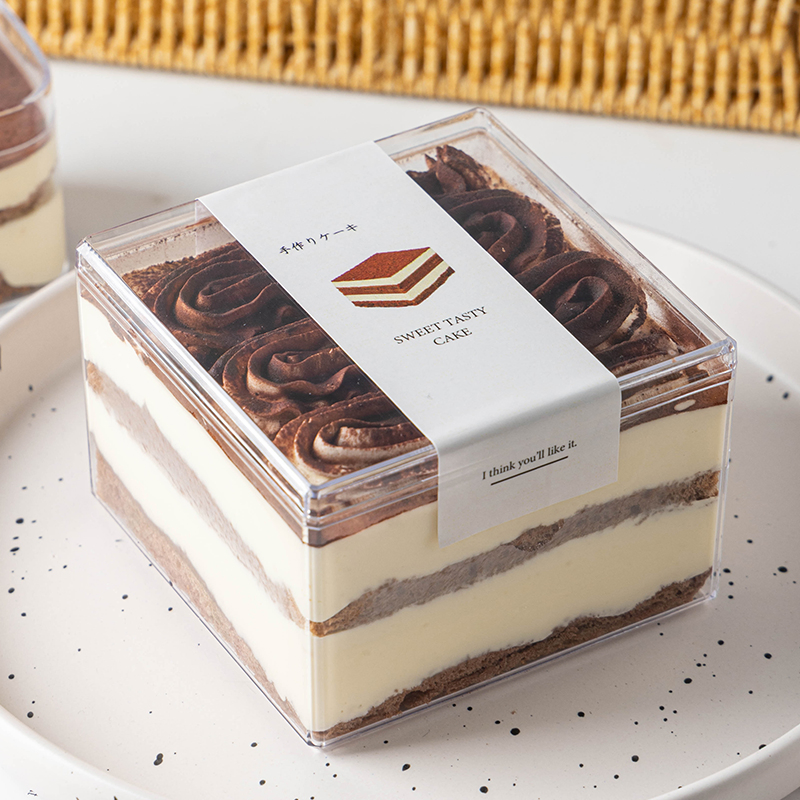 Wholesale Transparent Tiramisu Dessert Box Square Clear PS Plastic Cake Packaging Container Pastry Packaging Box with Lid