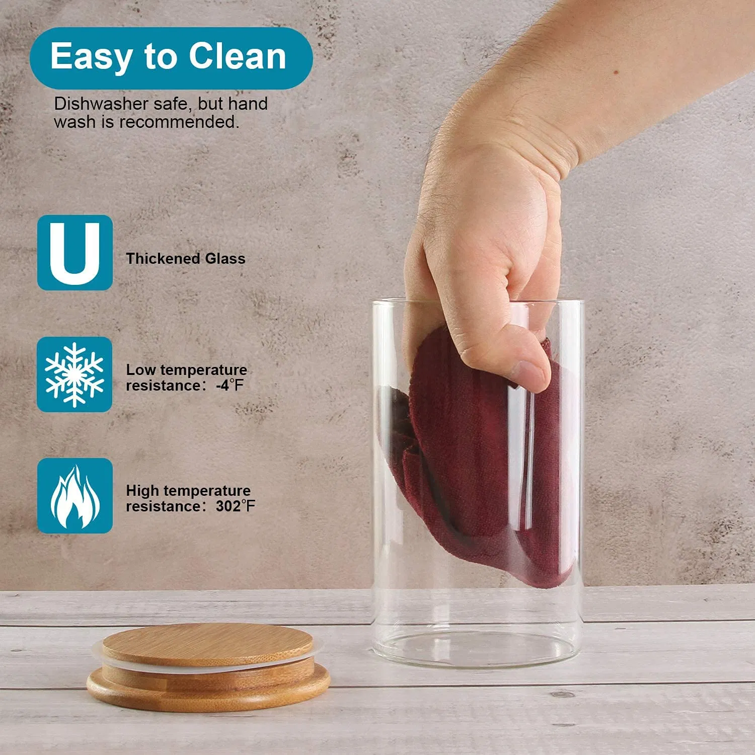 Clear Round Square Candy Spice Cookie Home Decoration Kitchen High Borosilicate Glass Food Storage Jar Container Glassware Glass Bottle Glass Jar with Wood Lid