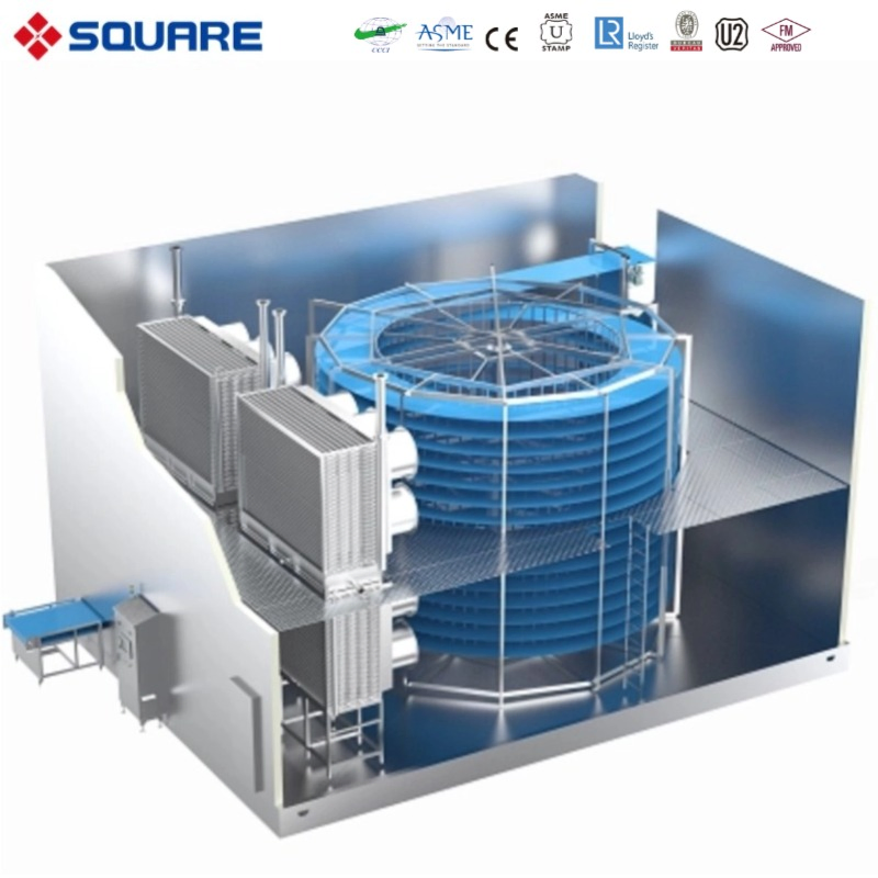 Square High Quality Customized Freeze Meat Fish Seafood Industrial Spiral Quick Freezer