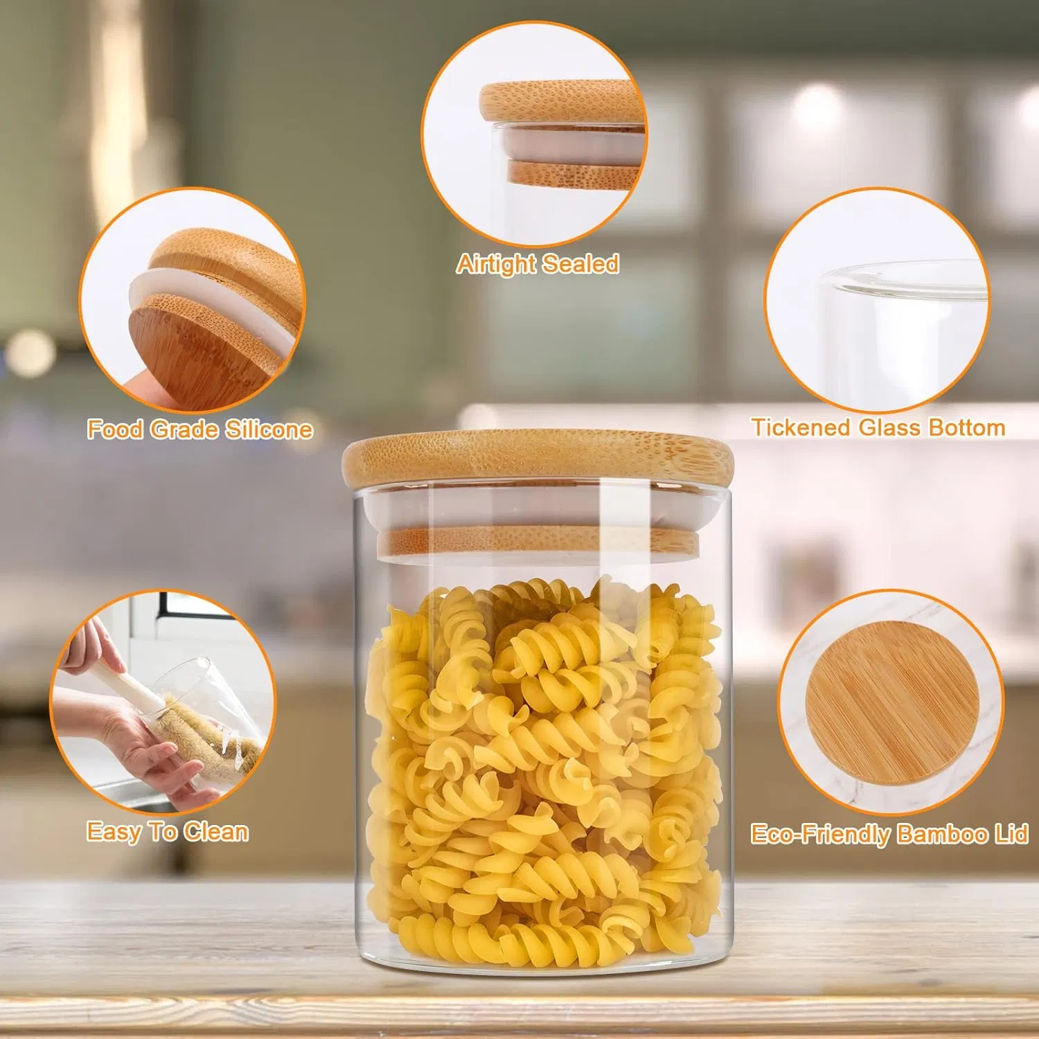 Clear Round Square Candy Spice Cookie Home Decoration Kitchen High Borosilicate Glass Food Storage Jar Container Glassware Glass Bottle Glass Jar with Wood Lid