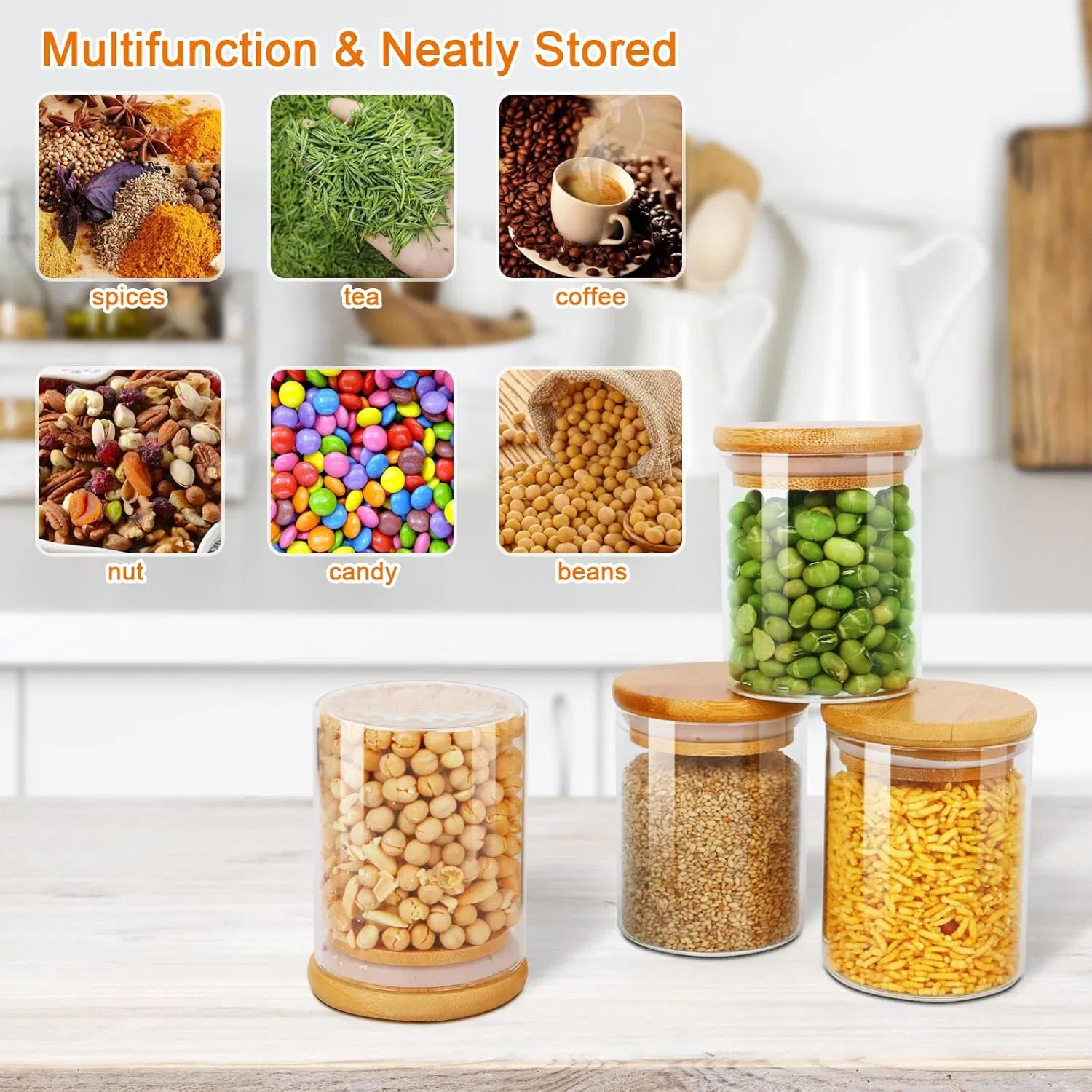 Clear Round Square Candy Spice Cookie Home Decoration Kitchen High Borosilicate Glass Food Storage Jar Container Glassware Glass Bottle Glass Jar with Wood Lid