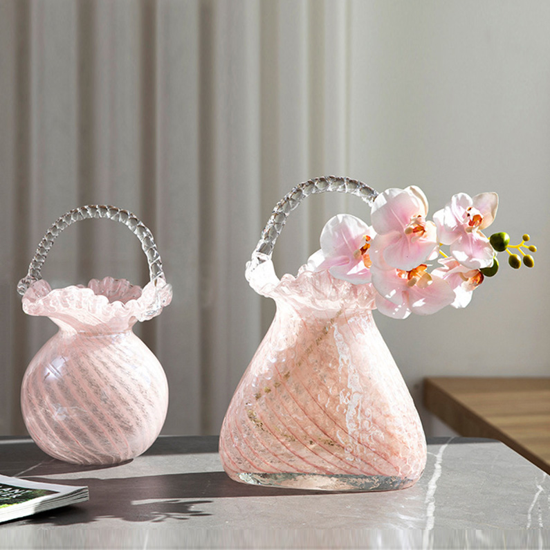 Senior Sense Exquisite Light Luxury Glass Handbag Vase Glass Flower Basket Living Room Home Soft Decoration Flower Arrangement Ornaments