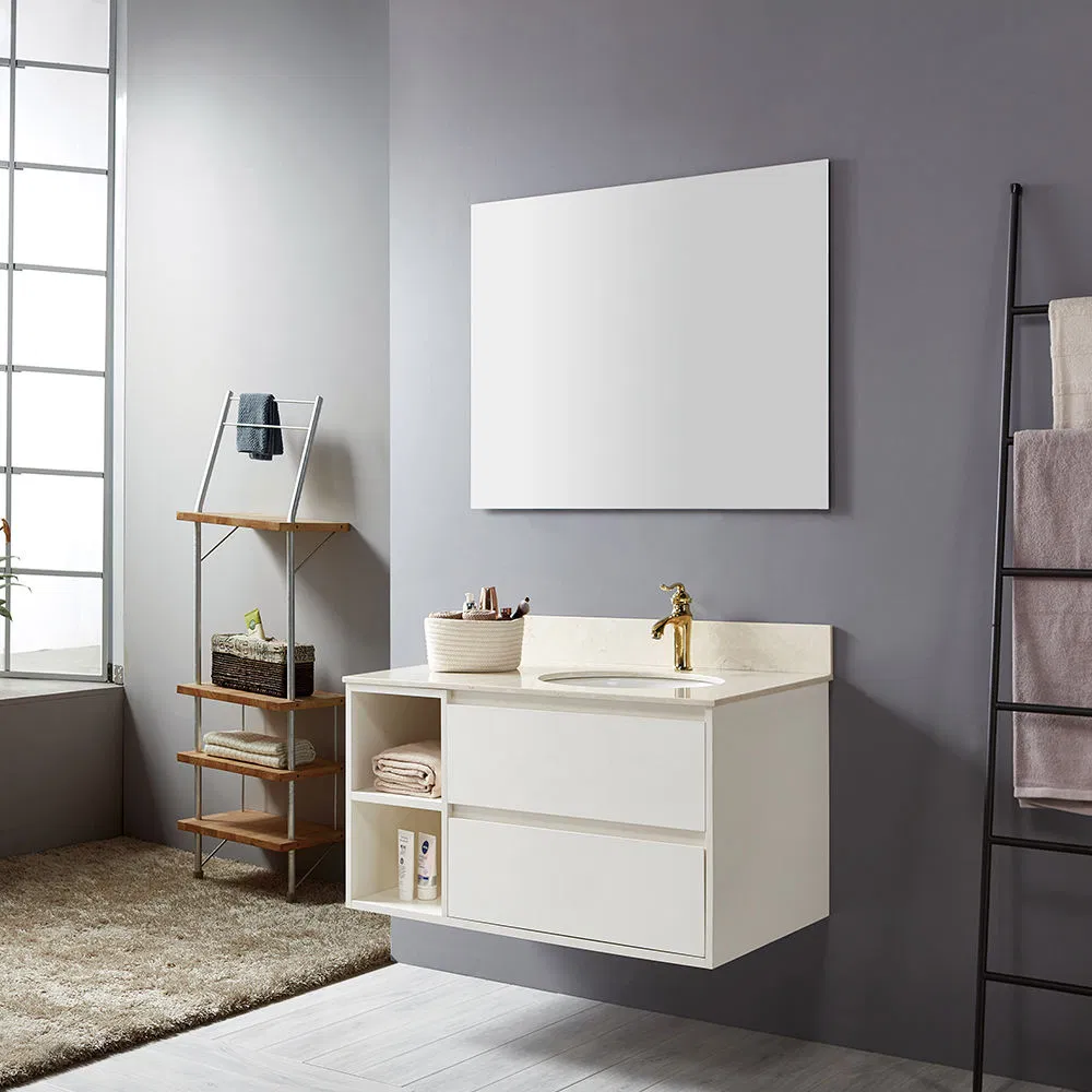 Single Basin Cabinet Sintered Stone Top Veneer Finished Plywood Bathroom Vanity with Mirror