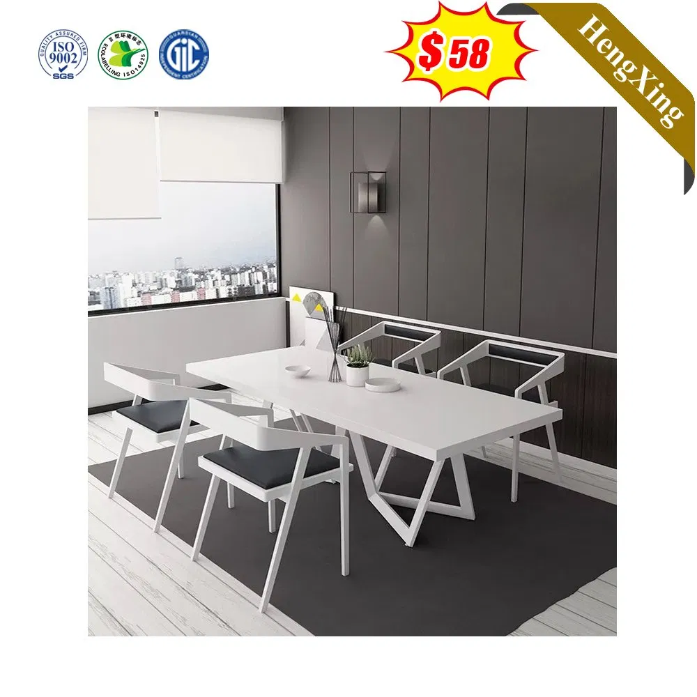 Chinese Design Furniture Iron White Tables 4 Chairs Geometric Leg Dining Room Furniture Sets