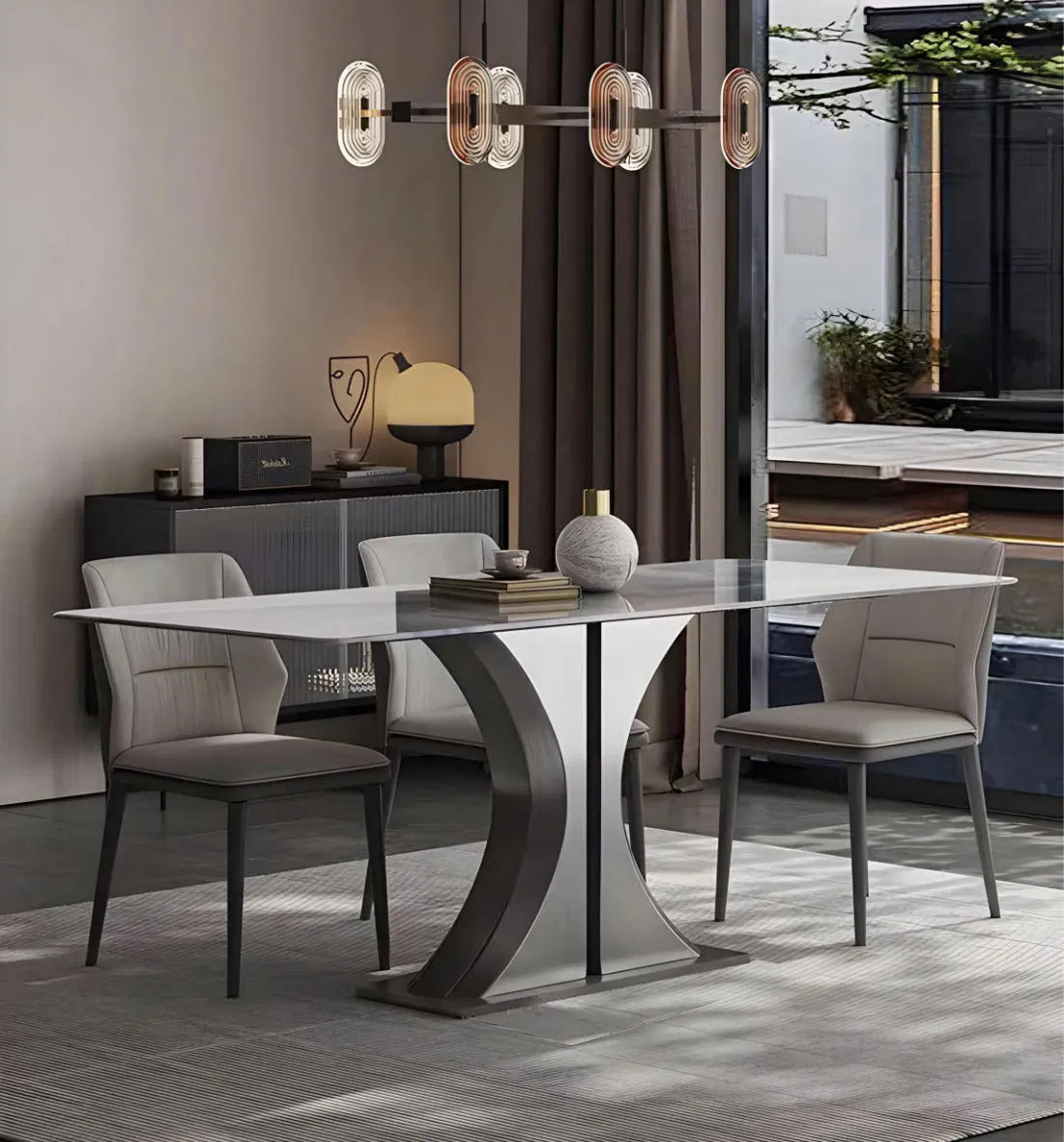 Premium Marble Dining Room Furniture with 8 Chair Set