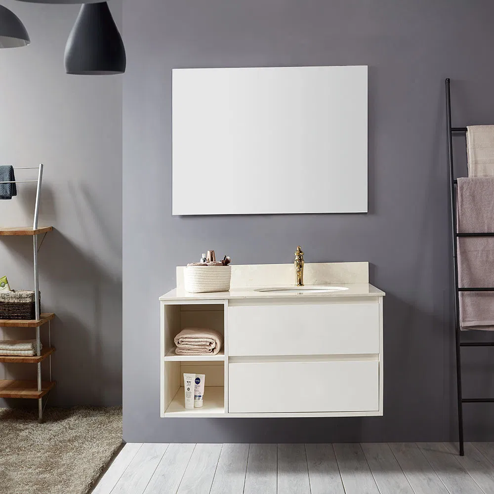 Single Basin Cabinet Sintered Stone Top Veneer Finished Plywood Bathroom Vanity with Mirror