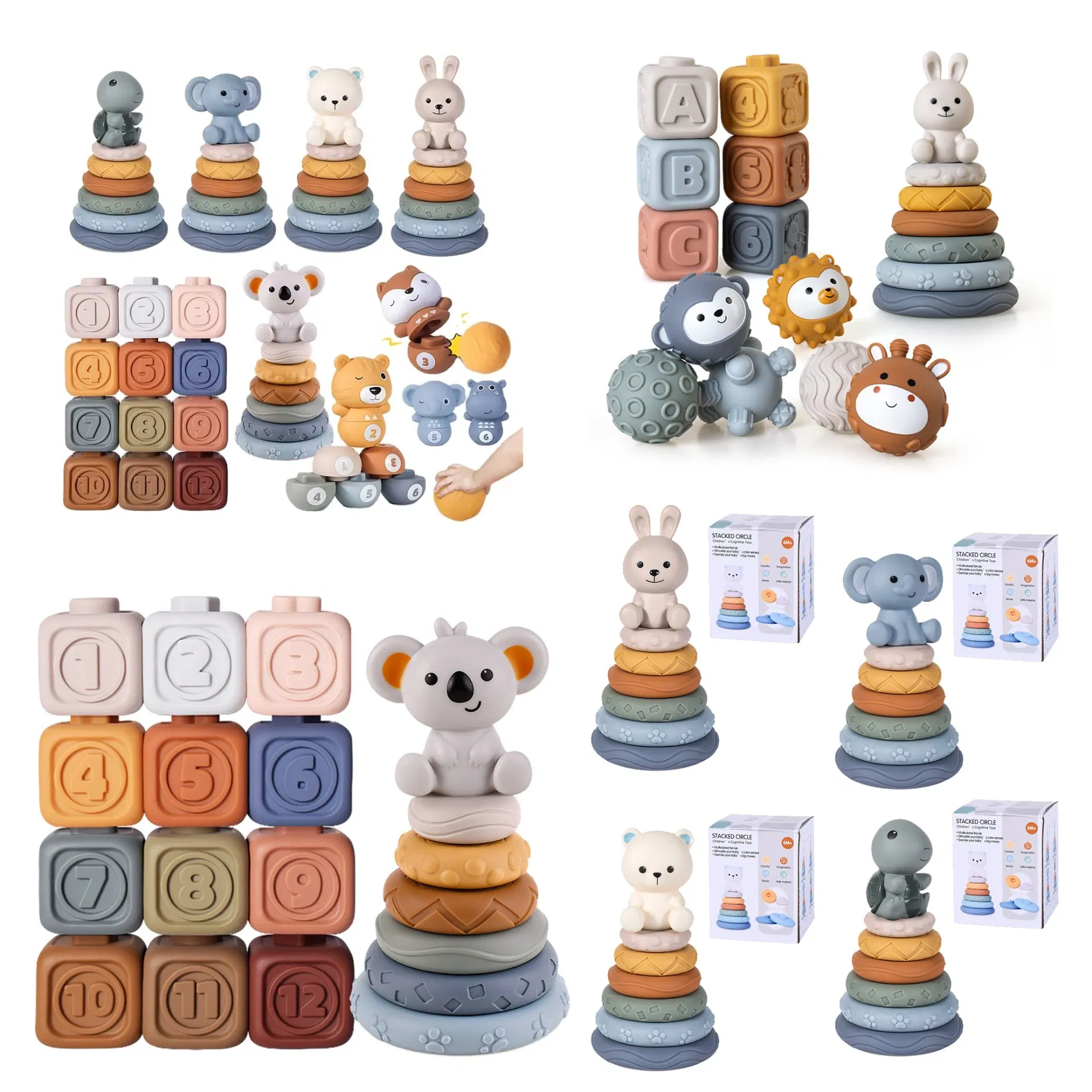 AiJH Children's Wholesale Toys Colorful Baby Learning Educational Building Blocks Stacking Toys Silicone Baby Toys