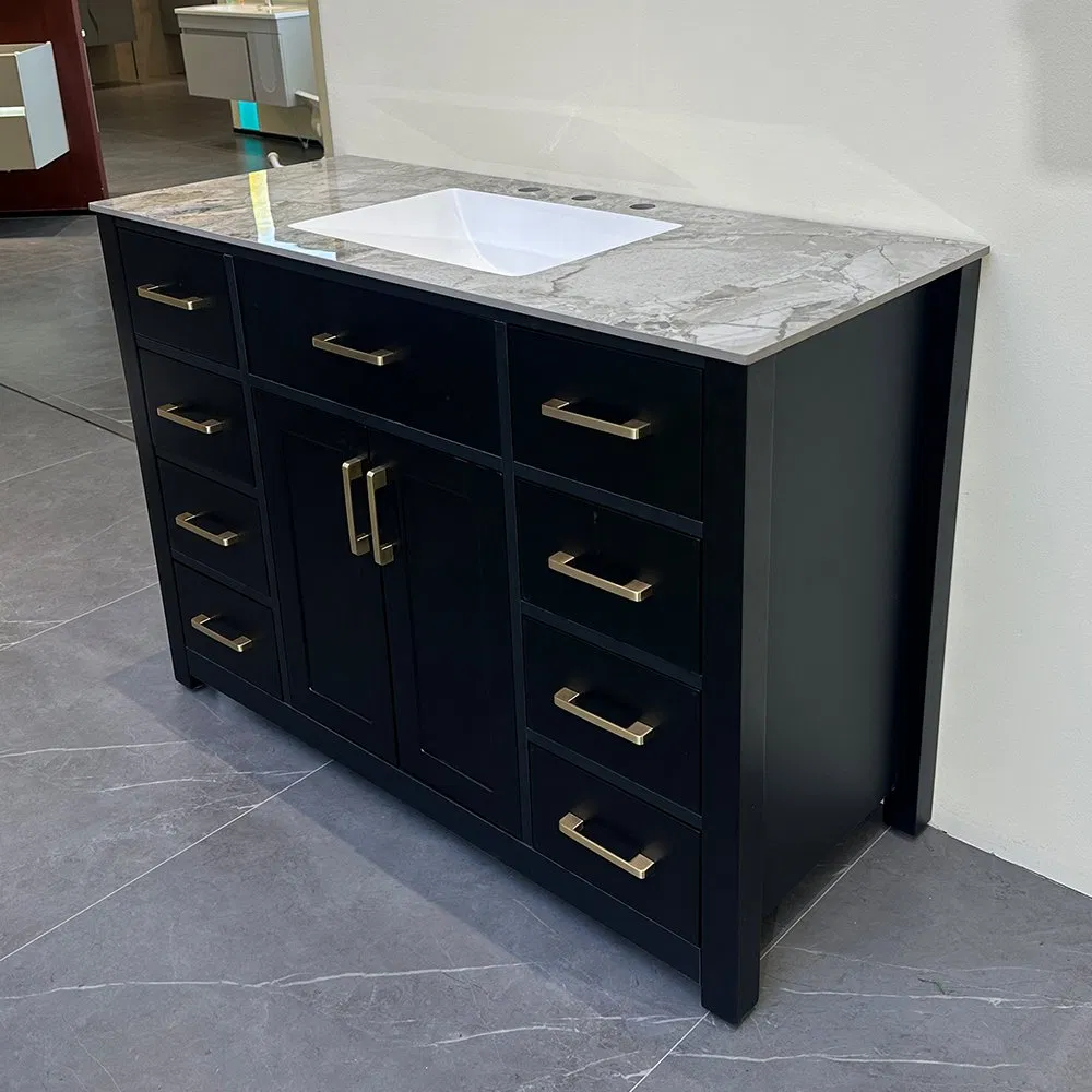 Furniture Bathroom Accessories Bathroom Vanity with Sintered Stone Countertop European Style Cabinet