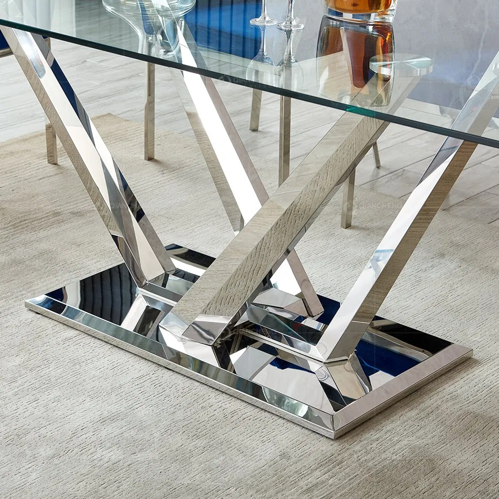 Hotel Dining Room Furniture Modern Stainless Steel White Dining Table Set