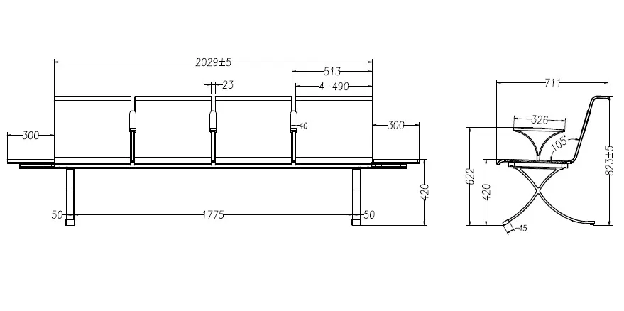 Public Airport Seating Bench Dimensions