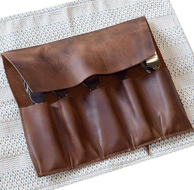 OEM Outdoor Camping Dinnerware Leather Knife Fork Spoon Storage Bag