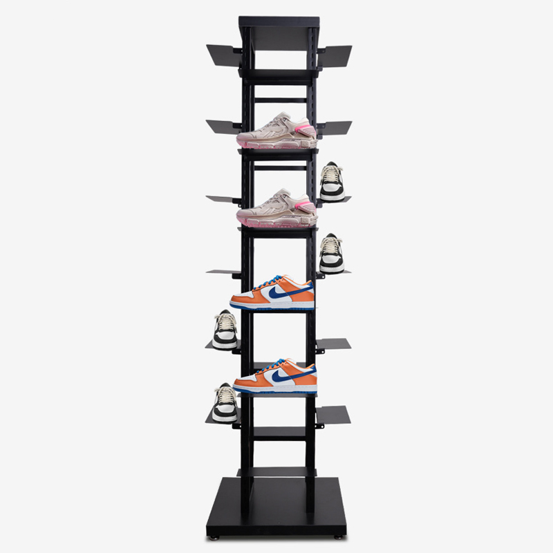 Modern Retail Shop 4 Way Floor Metal Rack Shoe Display Stand for 24 Pairs