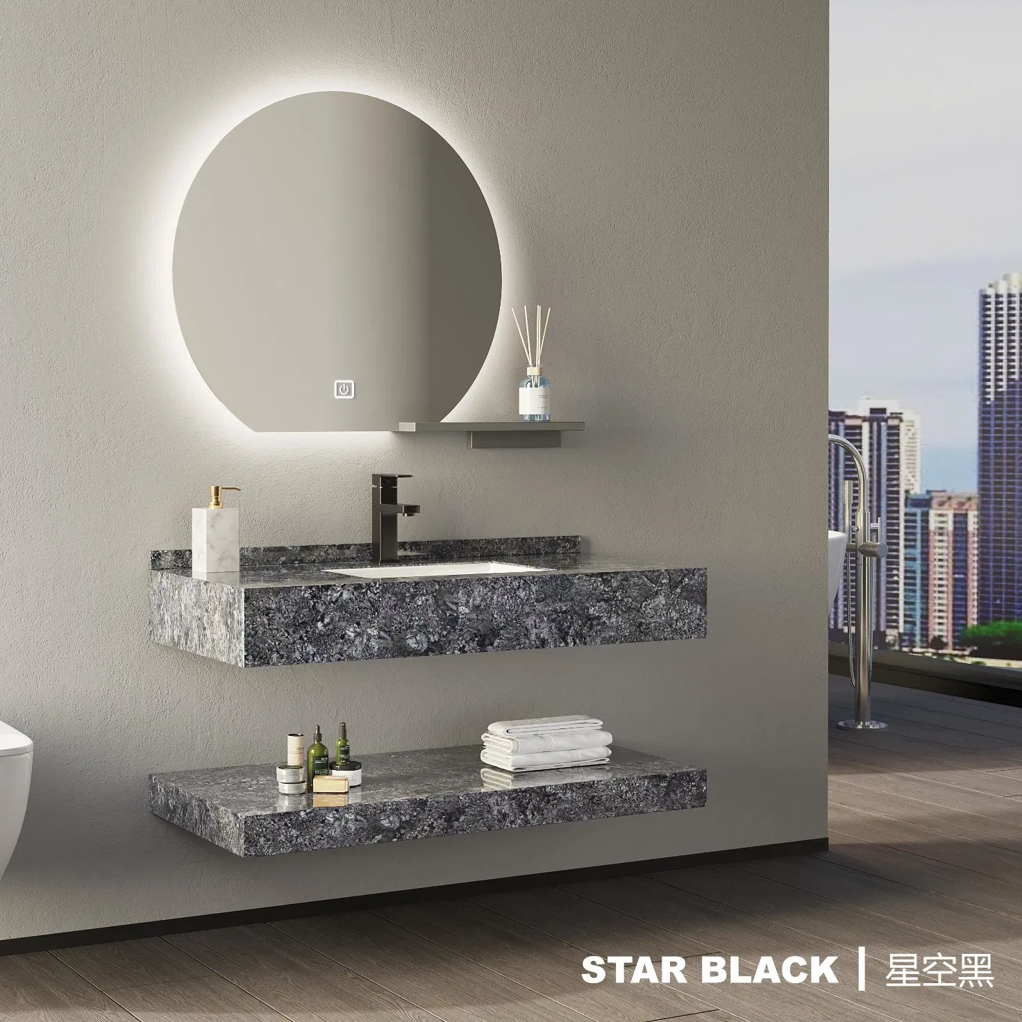 Hot Selling Double Layer Rock Slate Bathroom Vanity