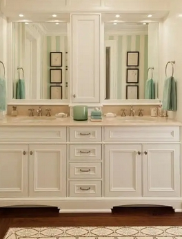 Upscale Bathroom Vanity with Smart Mirror and Cabinet Features