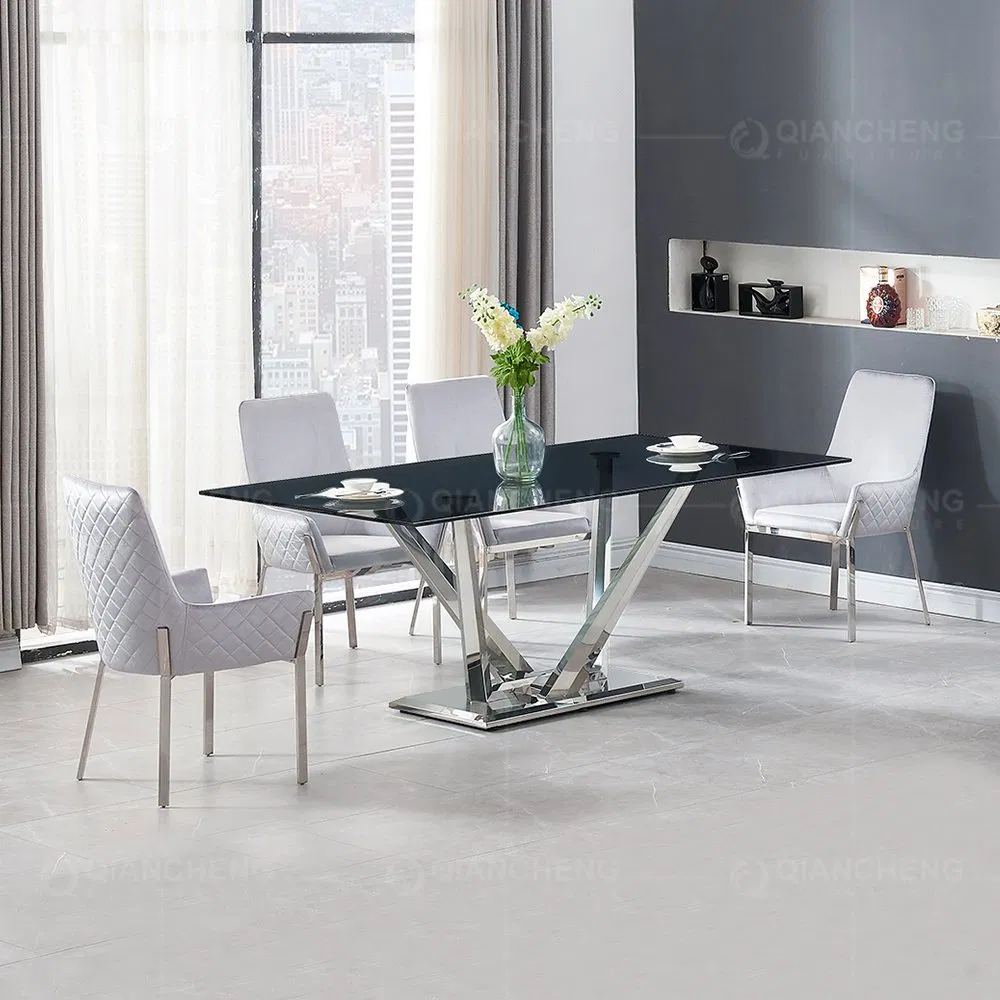 Hotel Dining Room Furniture Modern Stainless Steel White Dining Table Set