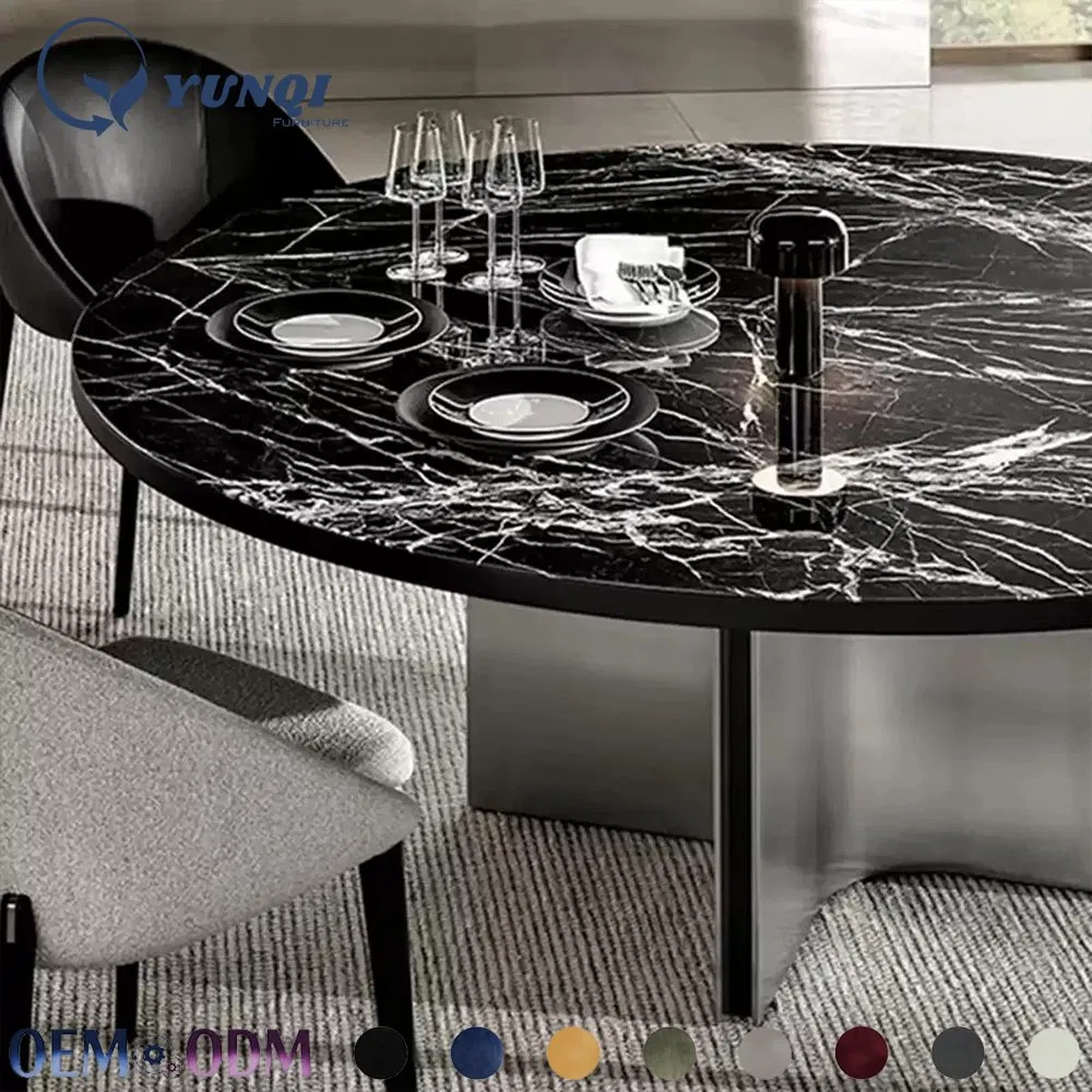 High End Modern Dining Room Furniture Luxuriou Round Natural Marble Dining Table Set