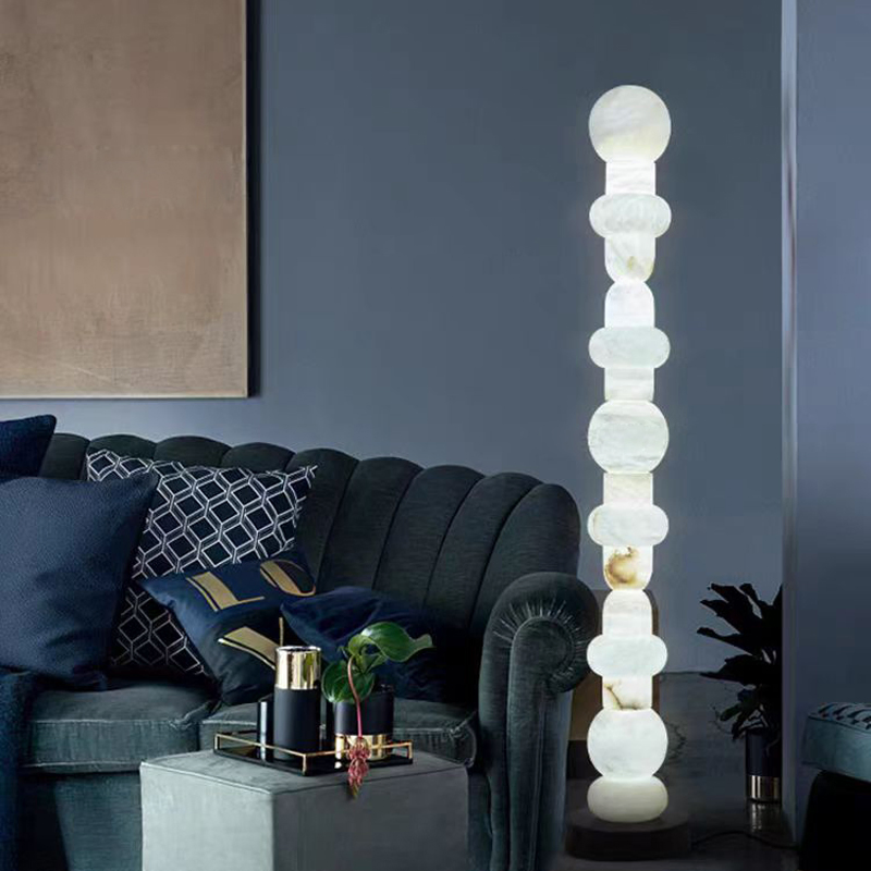 Spanish Natural Marble Floor Lamp Senior Living Room Decoration Vertical Lamp