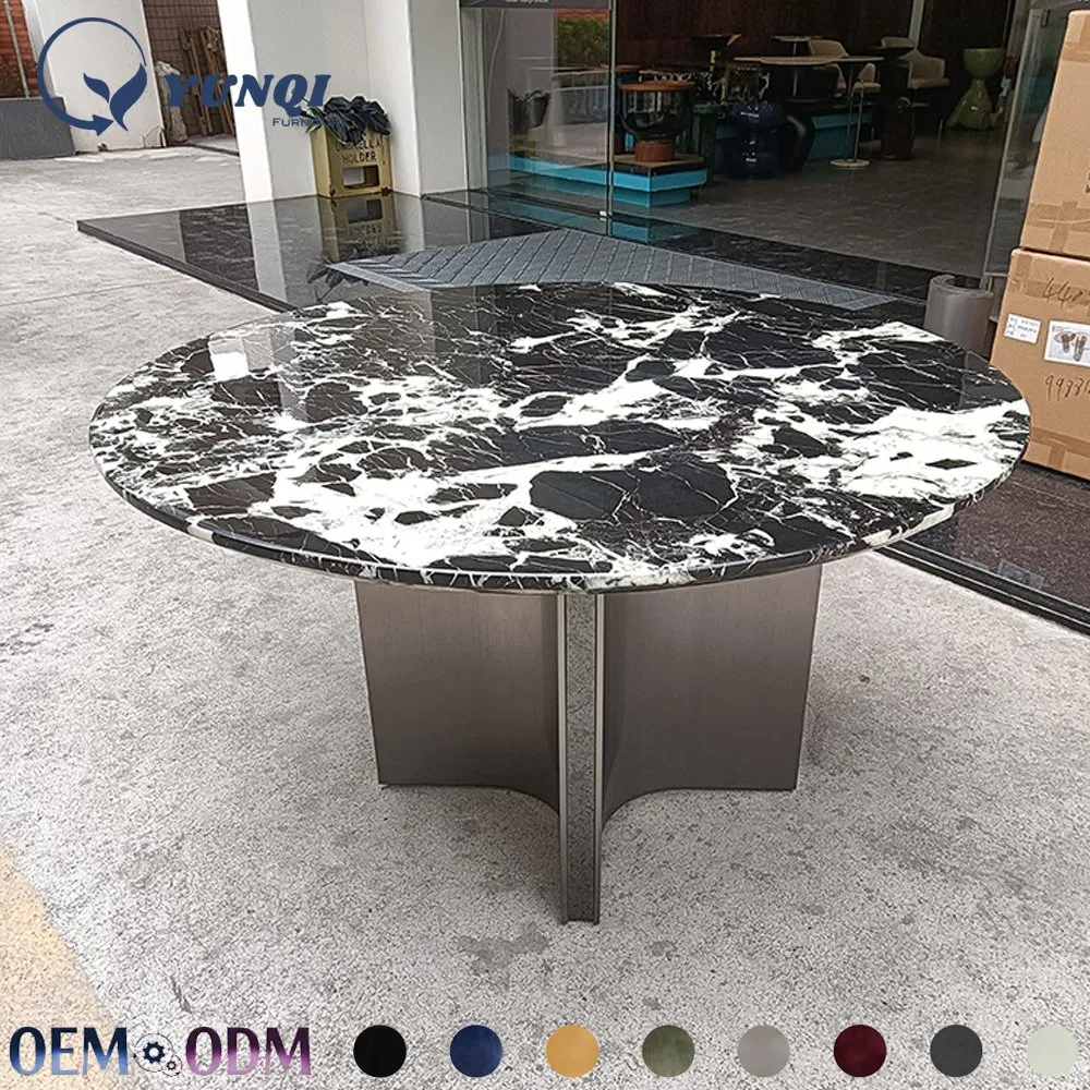 High End Modern Dining Room Furniture Luxuriou Round Natural Marble Dining Table Set