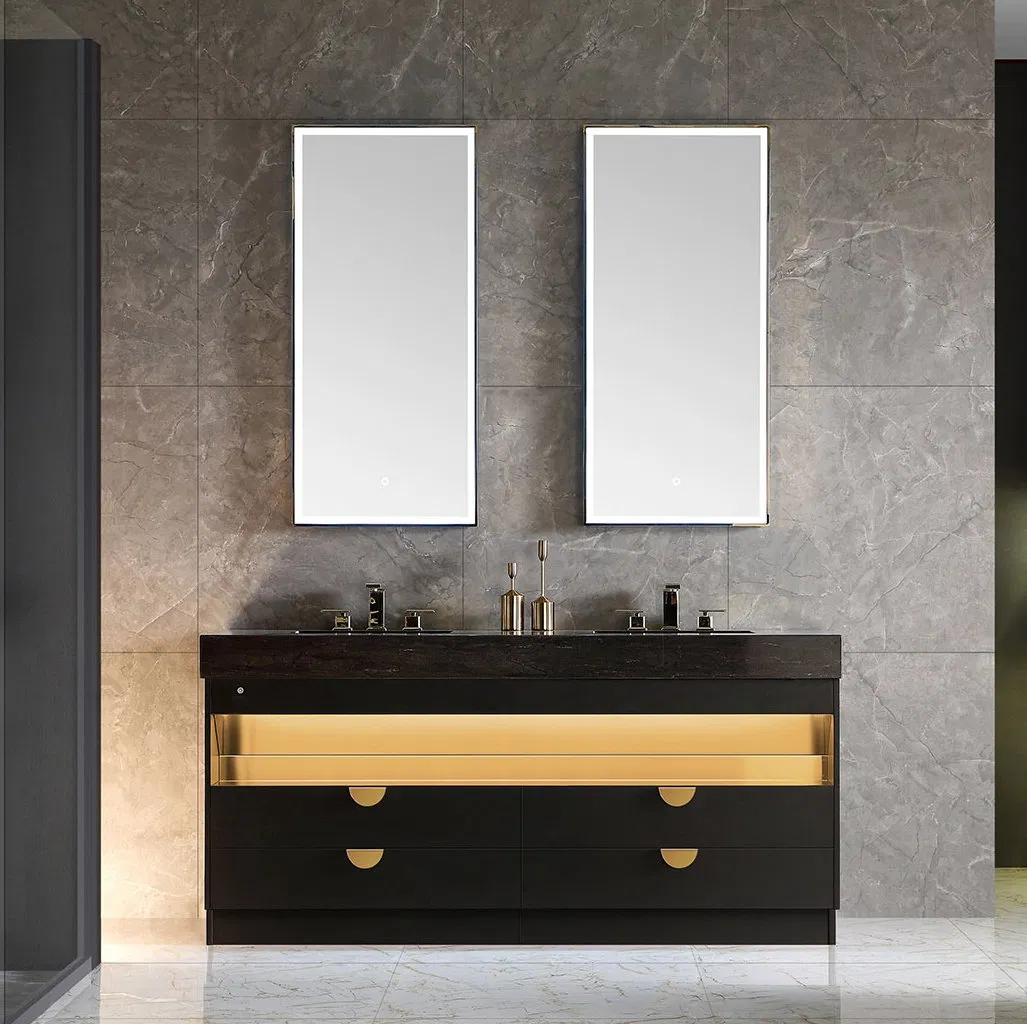 Wholesale Luxury Rubber Wood Chinese Bathroom Vanity with Double Sink for Hotels and Resorts