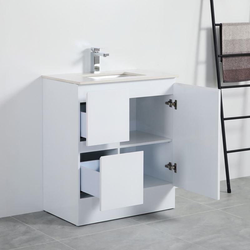 100% Waterproof PVC Freestanding Bathroom Vanity with One Door and Two Drawers