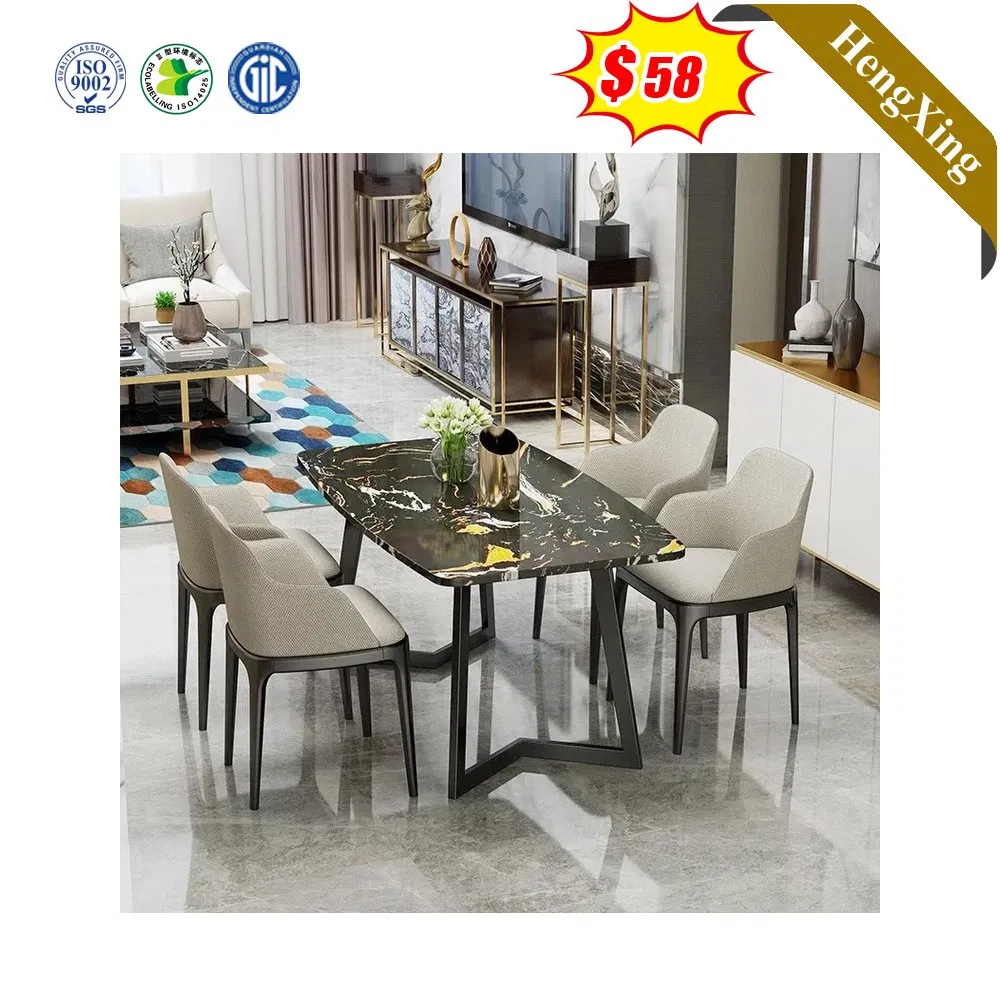 Chinese Design Furniture Iron White Tables 4 Chairs Geometric Leg Dining Room Furniture Sets
