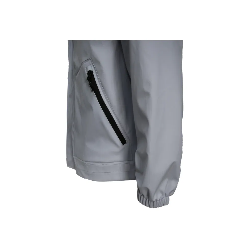 PU Waterproof Jacket with Reflective Stripe Hooded Windbreaker Welded Seams for Outdoor Rainwear