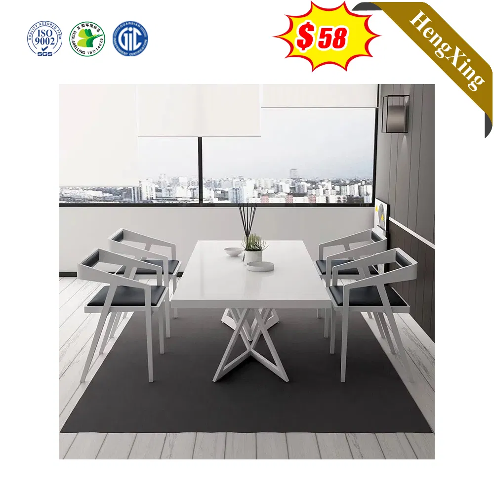 Chinese Design Furniture Iron White Tables 4 Chairs Geometric Leg Dining Room Furniture Sets