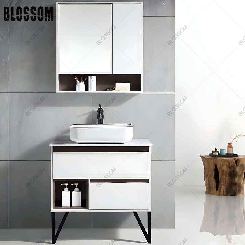Modern Luxury Bathroom Sanitary Ware PVC Single Sink Vanity Cabinet Unit Sets