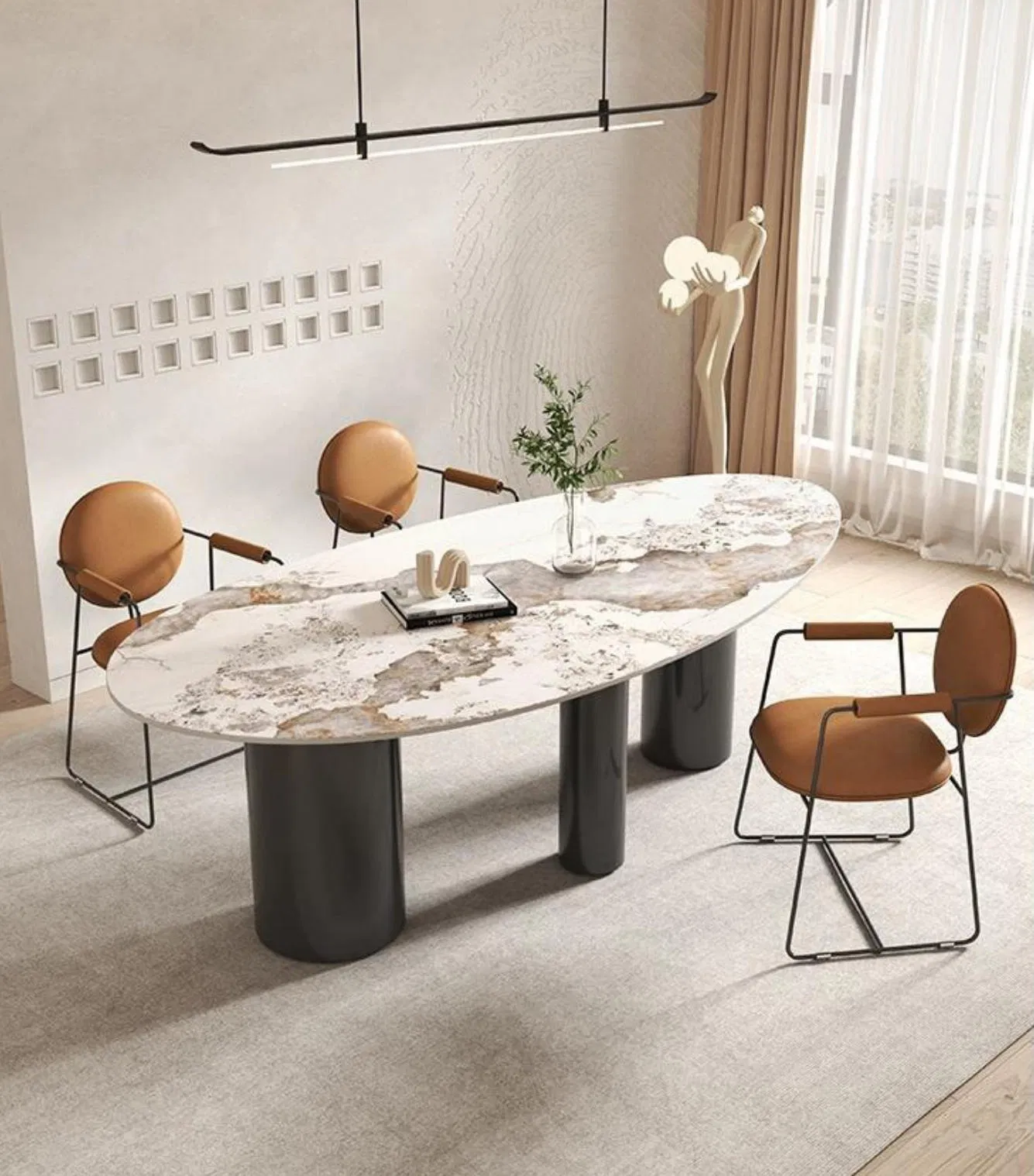 Premium Marble Dining Room Furniture with 8 Chair Set