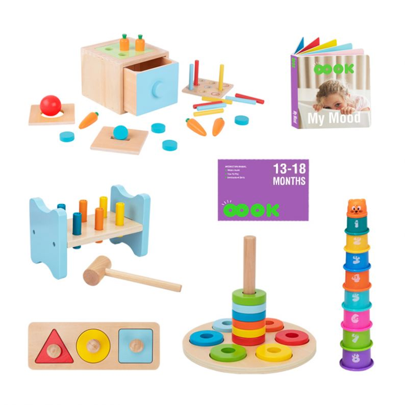 6 in 1 Early Education Stacked High Toy Sets Building Blocks Tower, Hammer Beating Toys 13-18m Educational Box