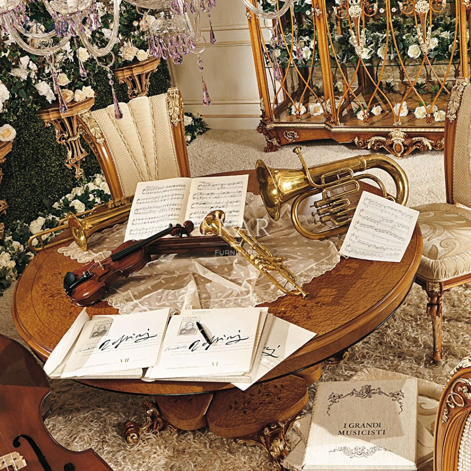 Baroque Style Solid Wood Dining Table and Chair Set - Luxury Dining Room Sets