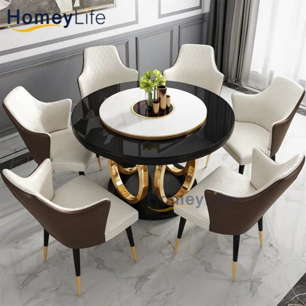 Black Glass Banquet Dining Table and Chairs Set Ceramic for Dining Room