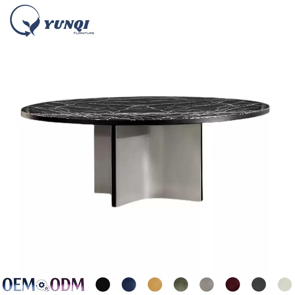 High End Modern Dining Room Furniture Luxuriou Round Natural Marble Dining Table Set