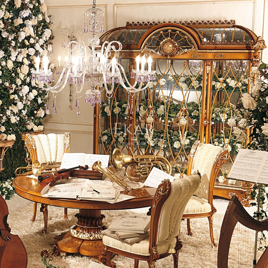 Baroque Style Solid Wood Dining Table and Chair Set - Luxury Dining Room Sets