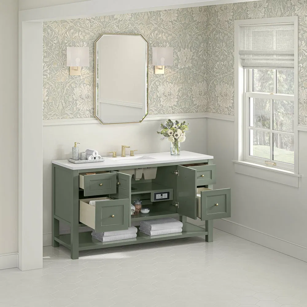 High Quality 60-Inch Single Bathroom Vanity in Whitewashed Oak Design