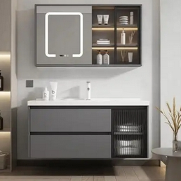 Upscale Bathroom Vanity with Smart Mirror and Cabinet Features