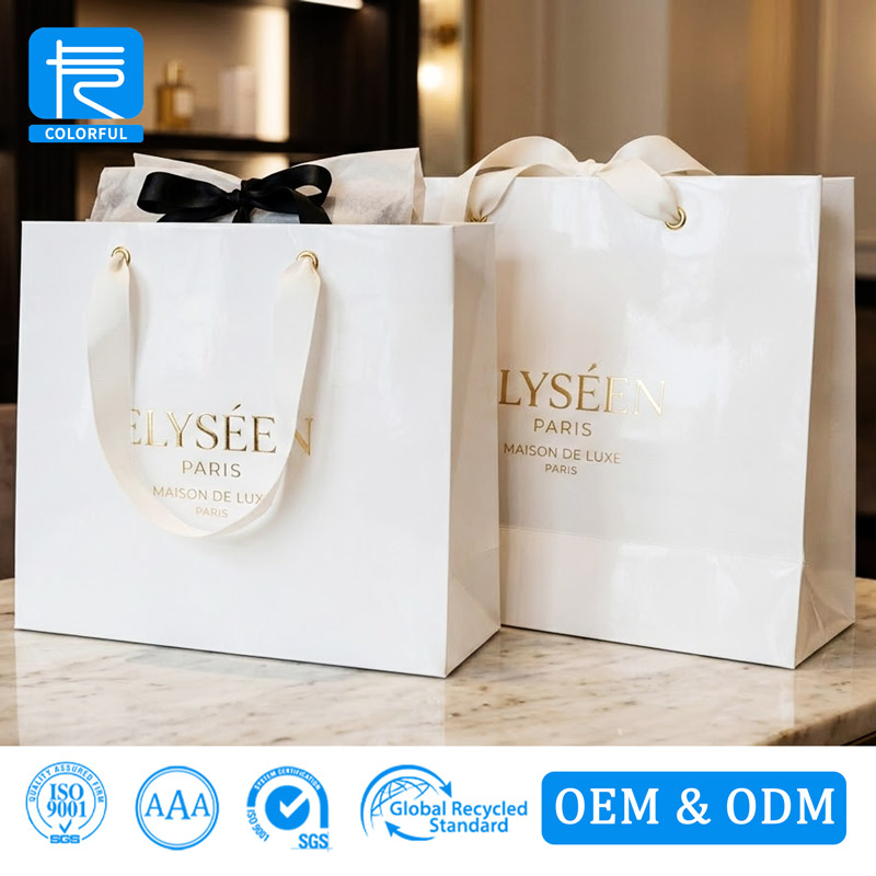 Custom Premium White Glossy Paper Shopping Bags Luxury Retail Packaging for Jewelry Cosmetics