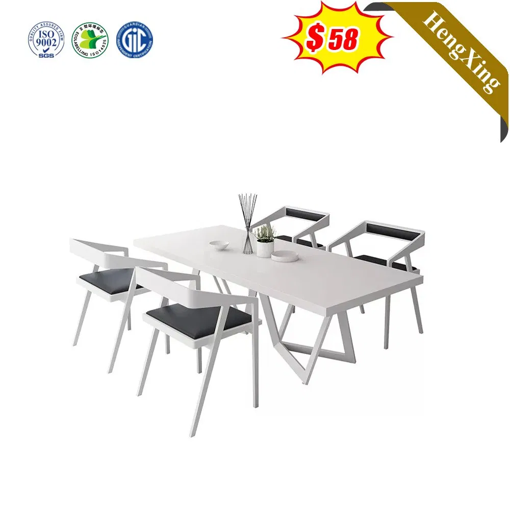 Chinese Design Furniture Iron White Tables 4 Chairs Geometric Leg Dining Room Furniture Sets
