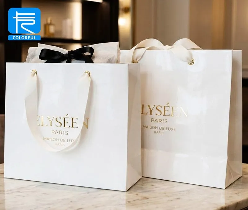 Custom Premium White Glossy Paper Shopping Bags