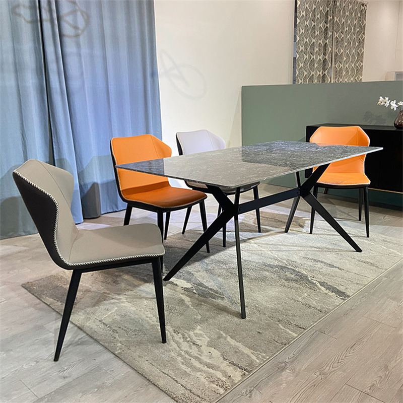 Nordic Style Low Price Marble Top Panel Tables and Velvet Chairs Dinning Room Furniture Dining Tables Set