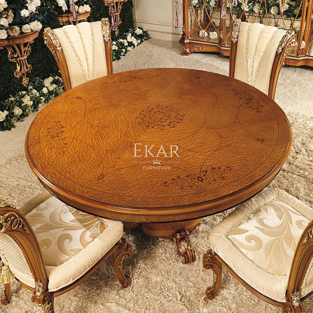 Baroque Style Solid Wood Dining Table and Chair Set - Luxury Dining Room Sets