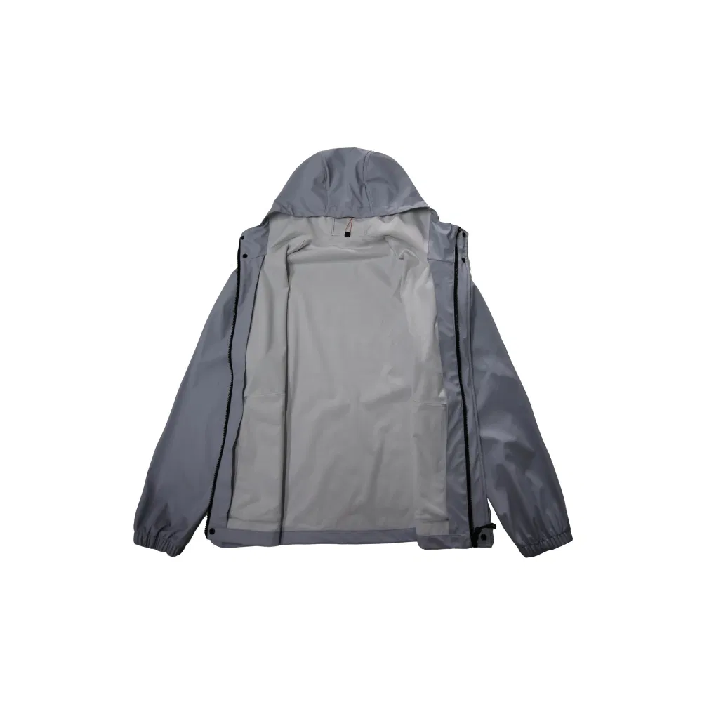 PU Waterproof Jacket with Reflective Stripe Hooded Windbreaker Welded Seams for Outdoor Rainwear