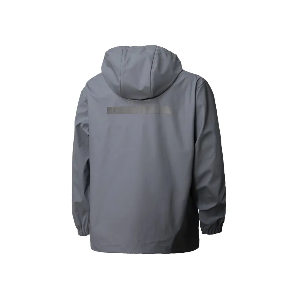 PU Waterproof Jacket with Reflective Stripe Hooded Windbreaker Welded Seams for Outdoor Rainwear