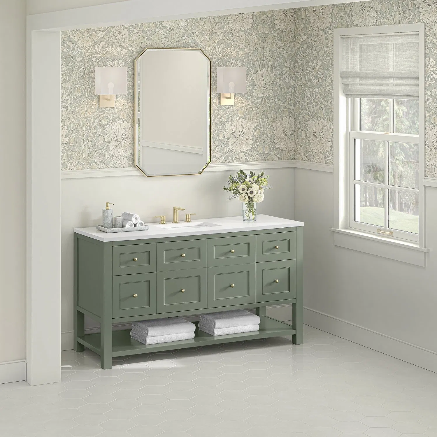High Quality 60-Inch Single Bathroom Vanity in Whitewashed Oak Design